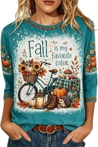 Pumpkin Floral Maple Leaf Letter Print Long Sleeve Women's Top