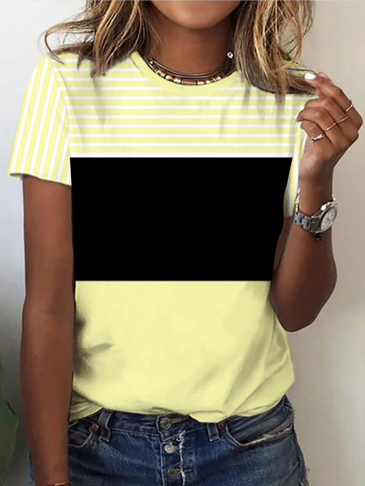 Women's Casual Round Neck Short Sleeve Digital Print T-Shirt