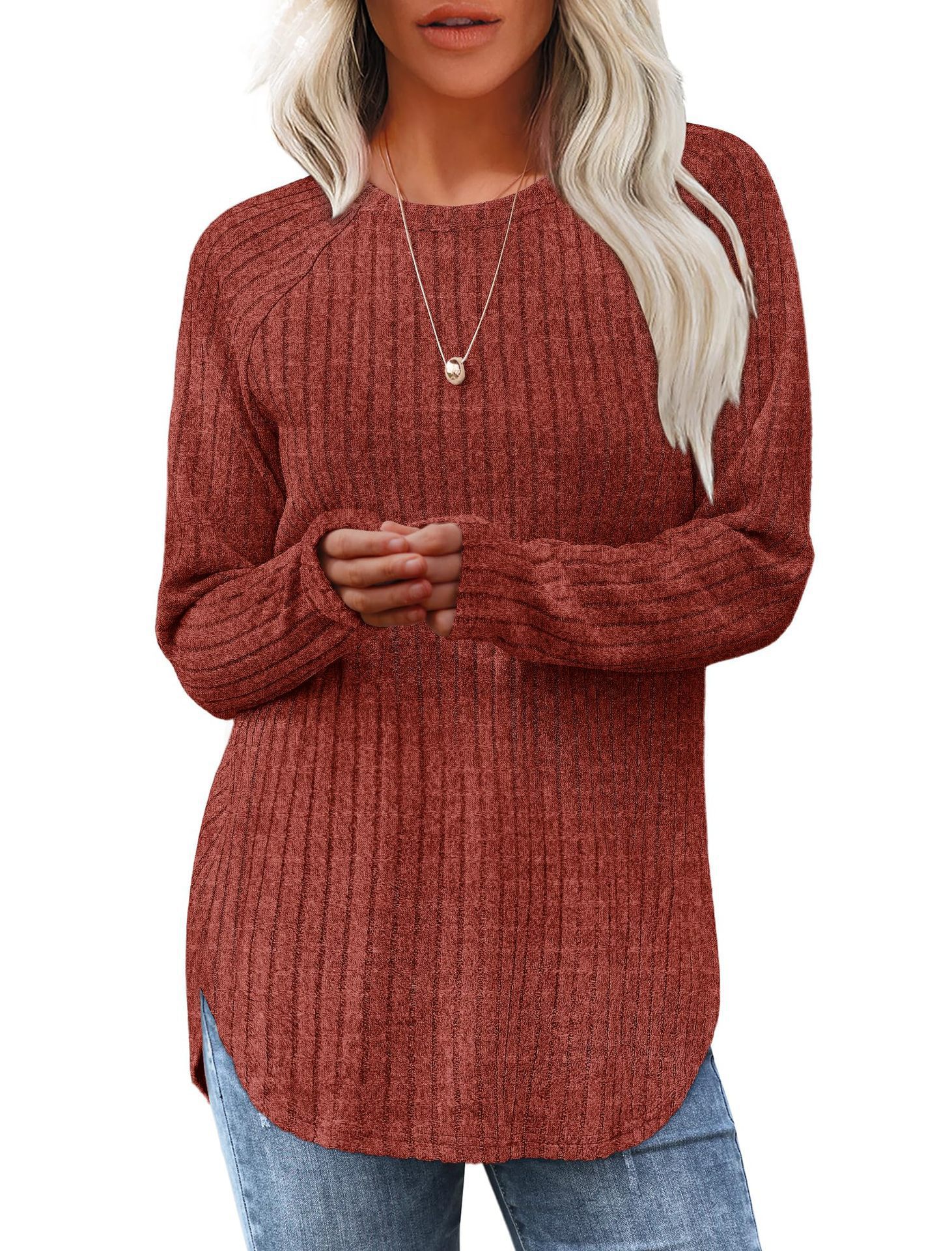 Women's Loose Crewneck High-Low Hem Top