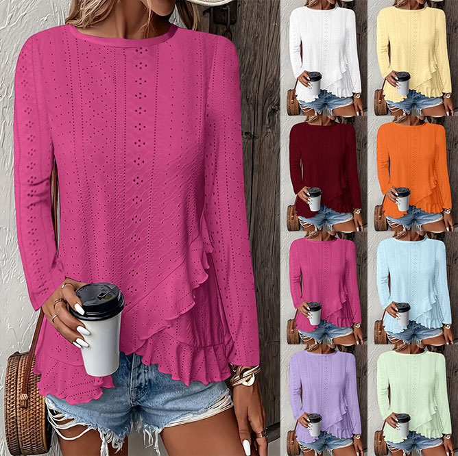 Women's Casual Solid Color Long Sleeve Crew Neck T-Shirt