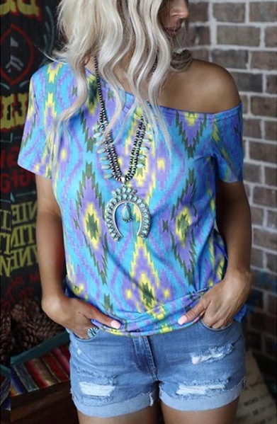 Women's Short Sleeve Printed Crew Neck Shirt