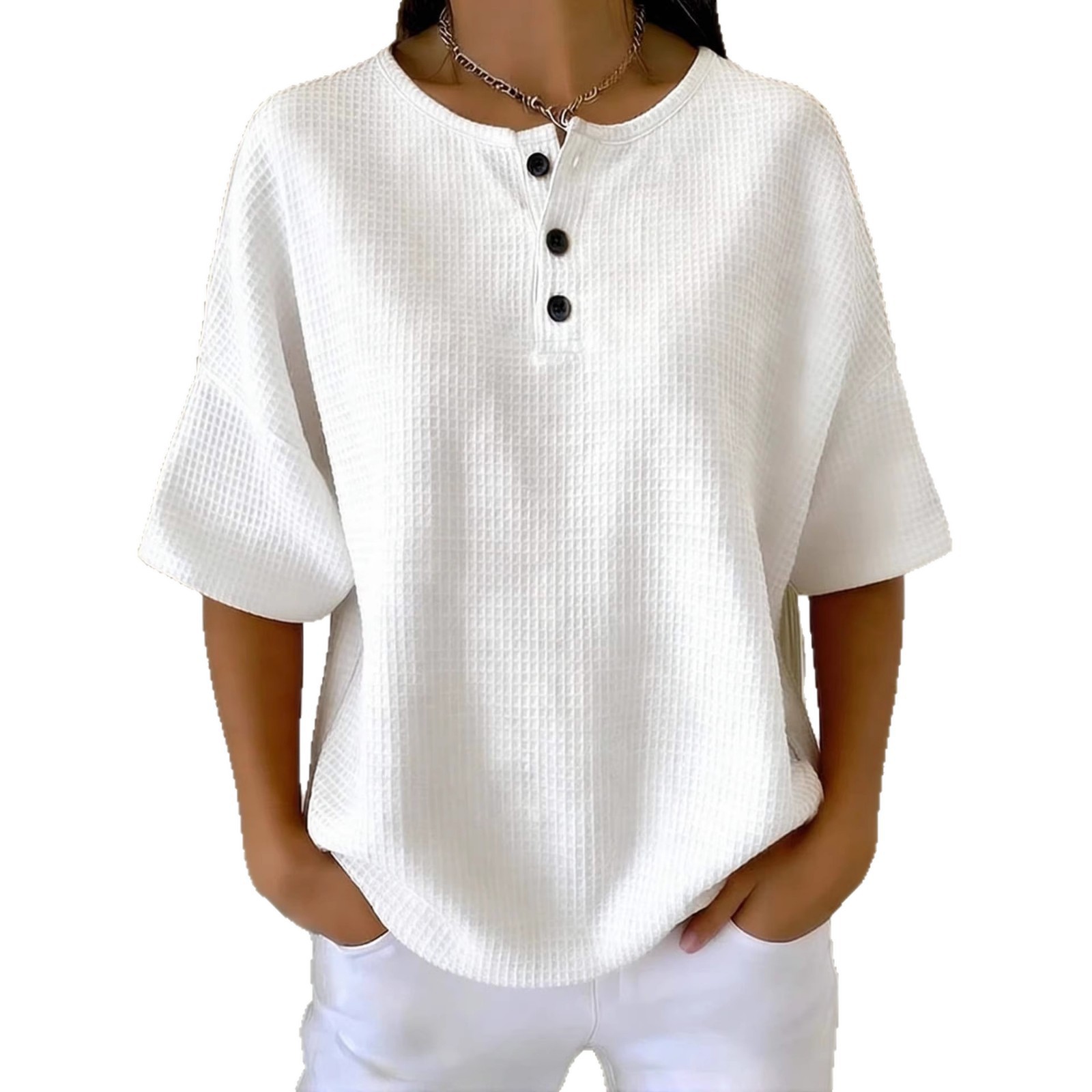 Waffle Knit Crewneck Short Sleeve Top
