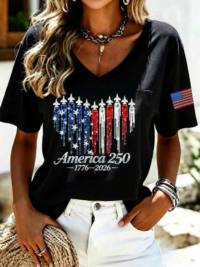 Women's Summer American Flag 3D Print Short Sleeve T-Shirt
