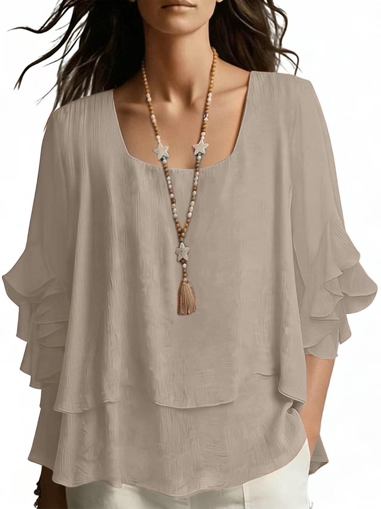 Women's Round Neck Flared Sleeve Loose Casual Top