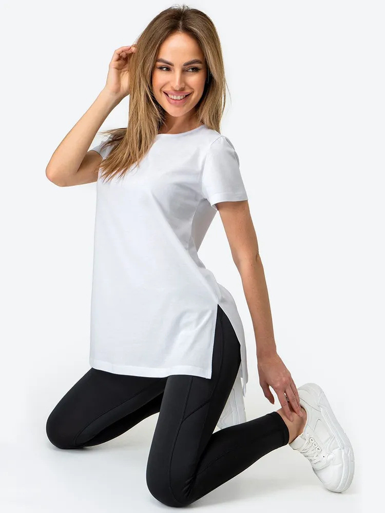 Women's Loose Crewneck Short Sleeve Split Knit Top
