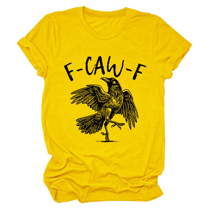 Bird & Crow Print Crewneck Short Sleeve Top