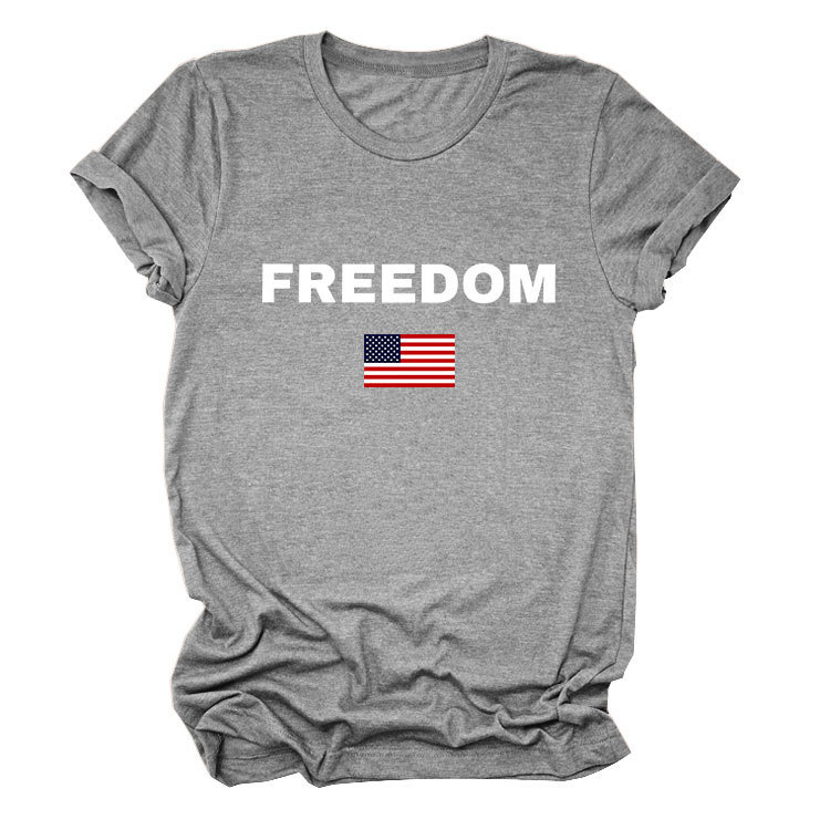 FREEDOM Letter American Flag Print Women's Short Sleeve Top