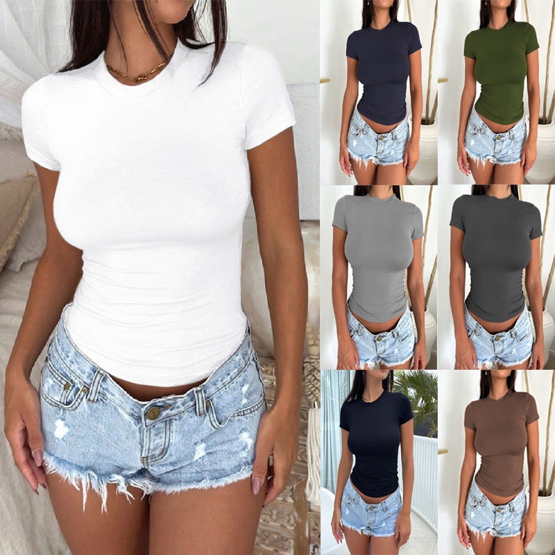 Women's Y2K Solid Color Slim Fit Short Sleeve T-Shirt
