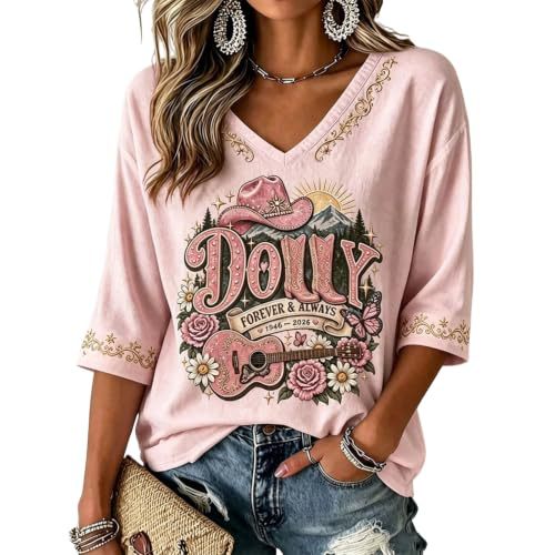 Summer Dolly Print V-Neck Half-Sleeve Women's Top