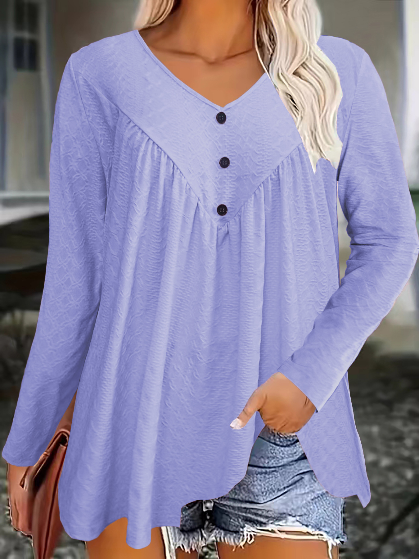 Women's V-Neck Long Sleeve T-Shirt Casual Fall Top