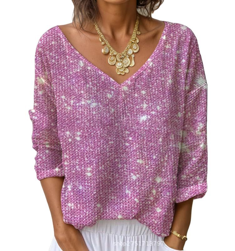 Women's V-Neck Long Sleeve Printed T-Shirt