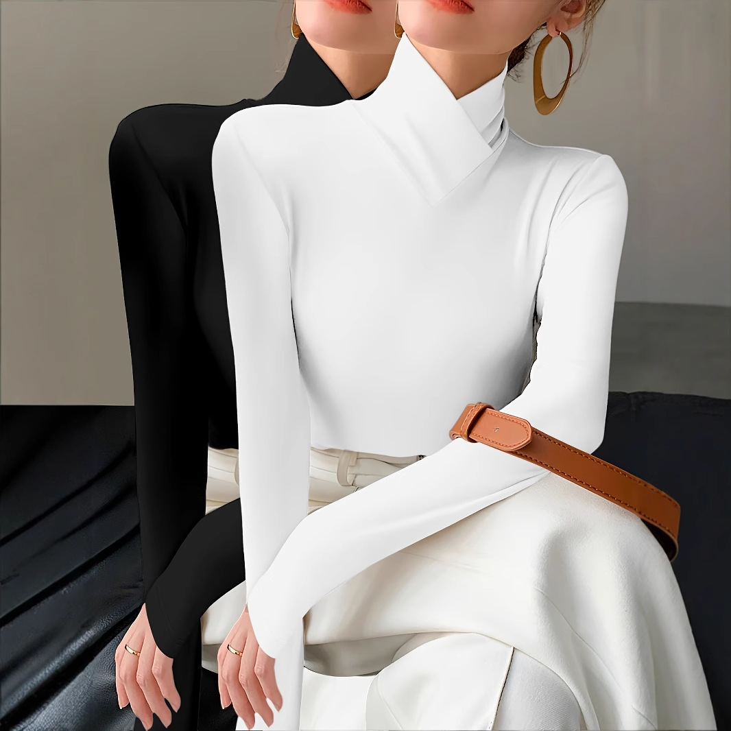 Women's High Neck Long Sleeve Fitted Knit Top