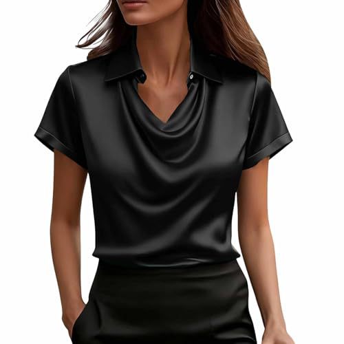 Women's Draped Neck Short Sleeve Solid Color Top