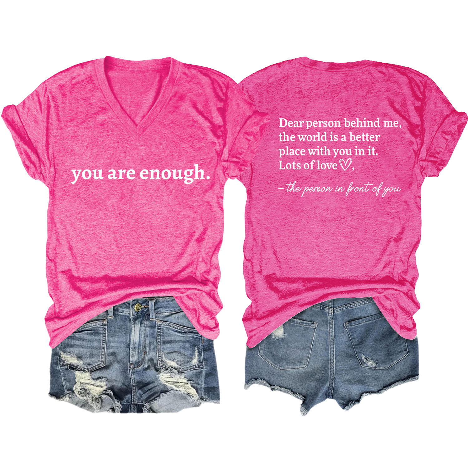 Women's Summer Heart Letter Print V-Neck Short Sleeve T-Shirt