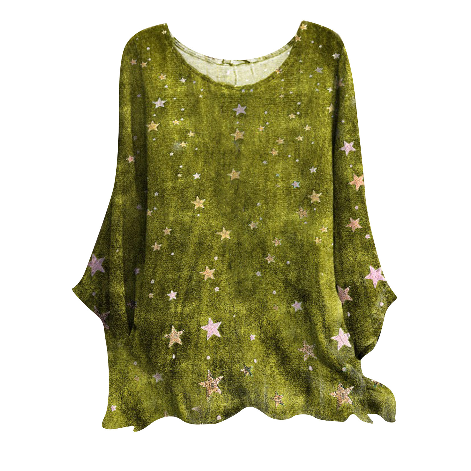 Cotton-Linen Print Round Neck Loose Vintage Top