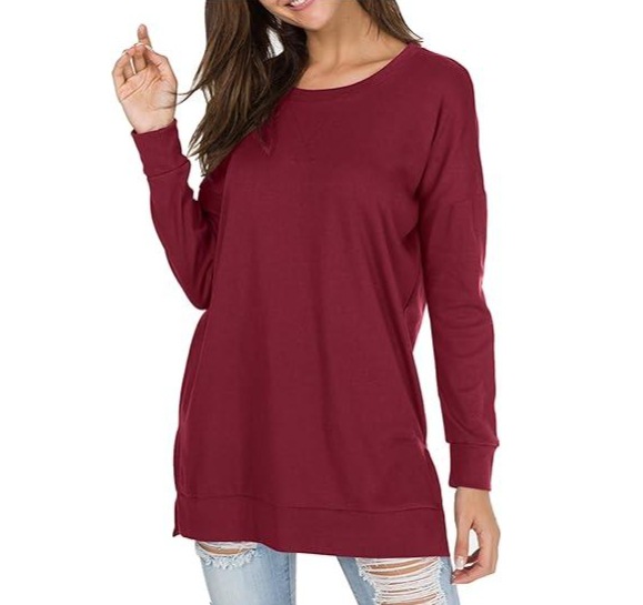 Women's Solid Crewneck Long Sleeve T-Shirt Loose Fit Casual Top