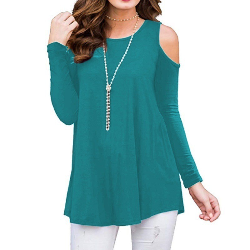 Long Sleeve Solid Off-Shoulder T-Shirt Plus Size Women's Top