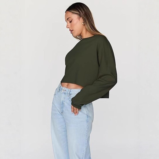 Women's Urban Style Polyester Long Sleeve Crewneck Loose Fit T-Shirt