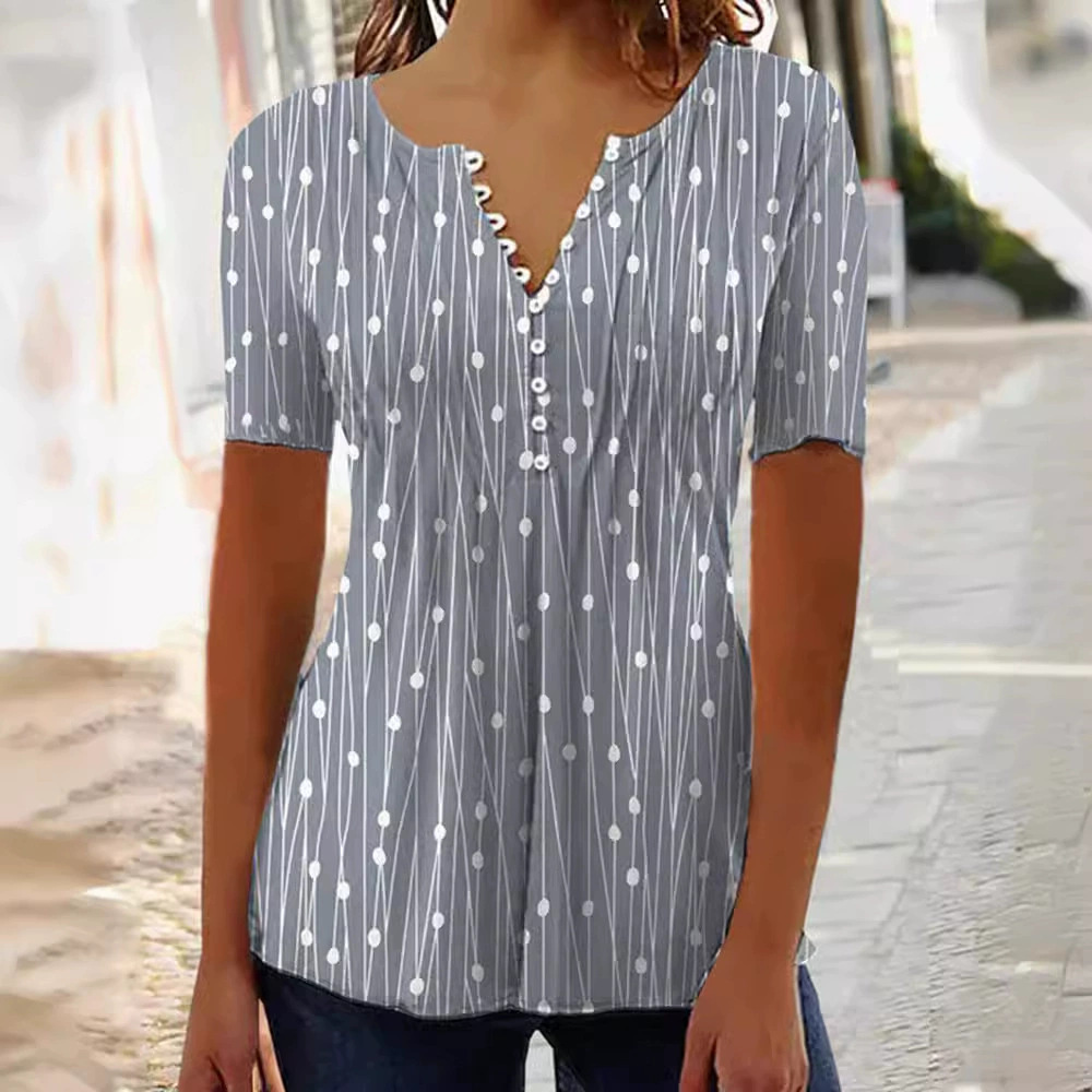 Women's V-Neck Polka Dot Short Sleeve T-Shirt