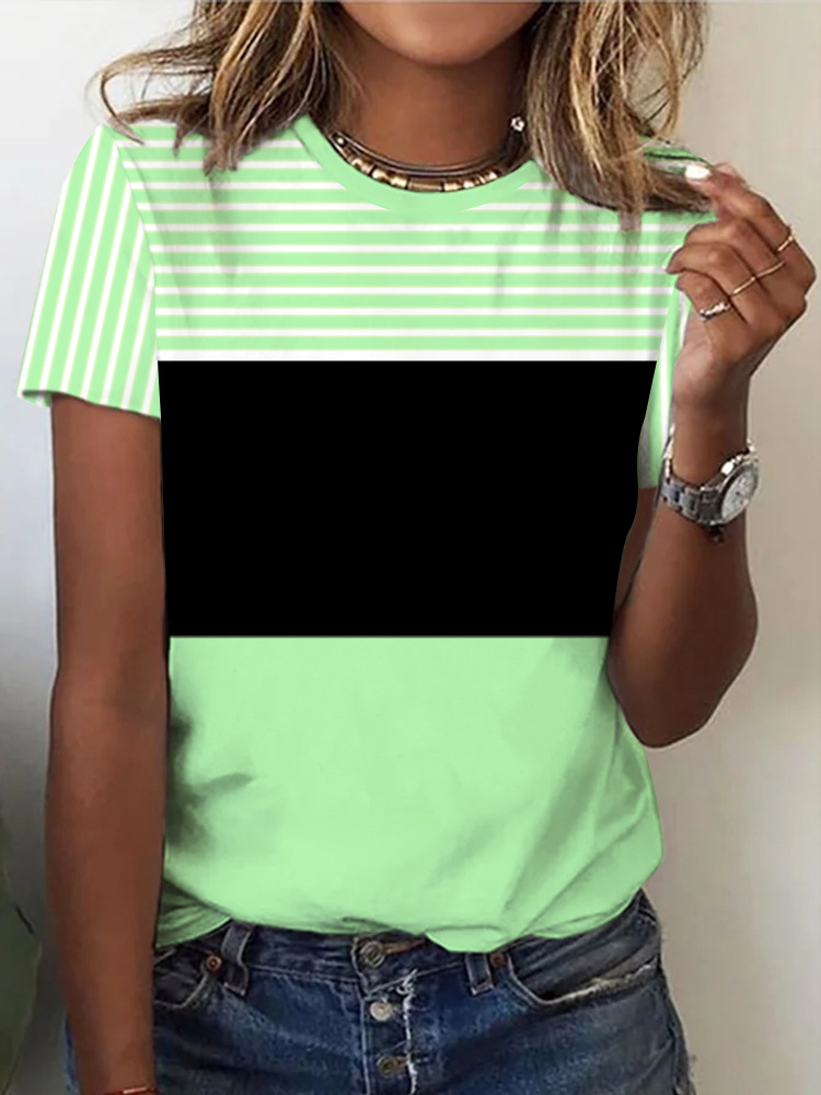 Women's Casual Round Neck Short Sleeve Digital Print T-Shirt