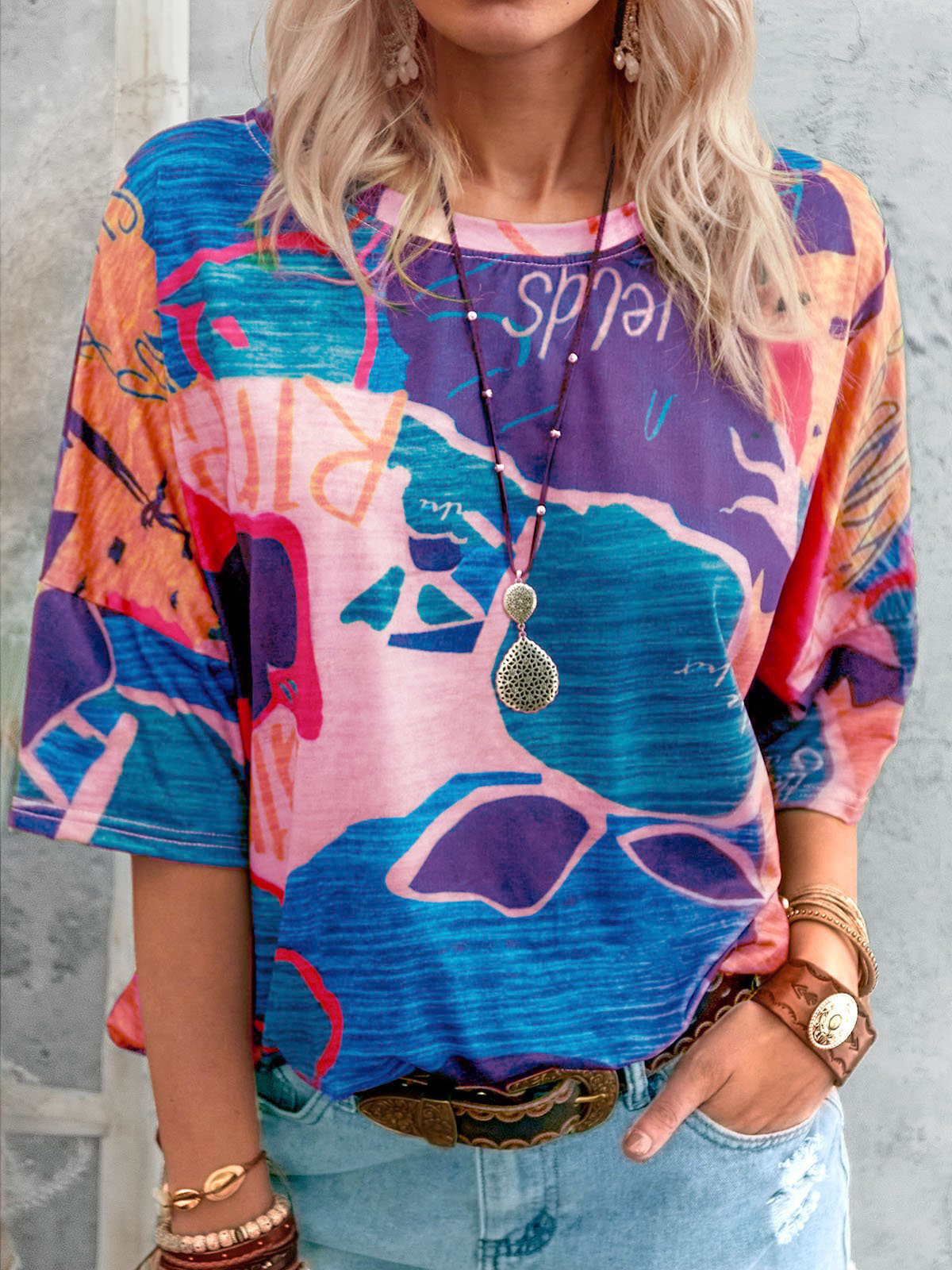 Women's Short Sleeve Crewneck Map Print T-Shirt