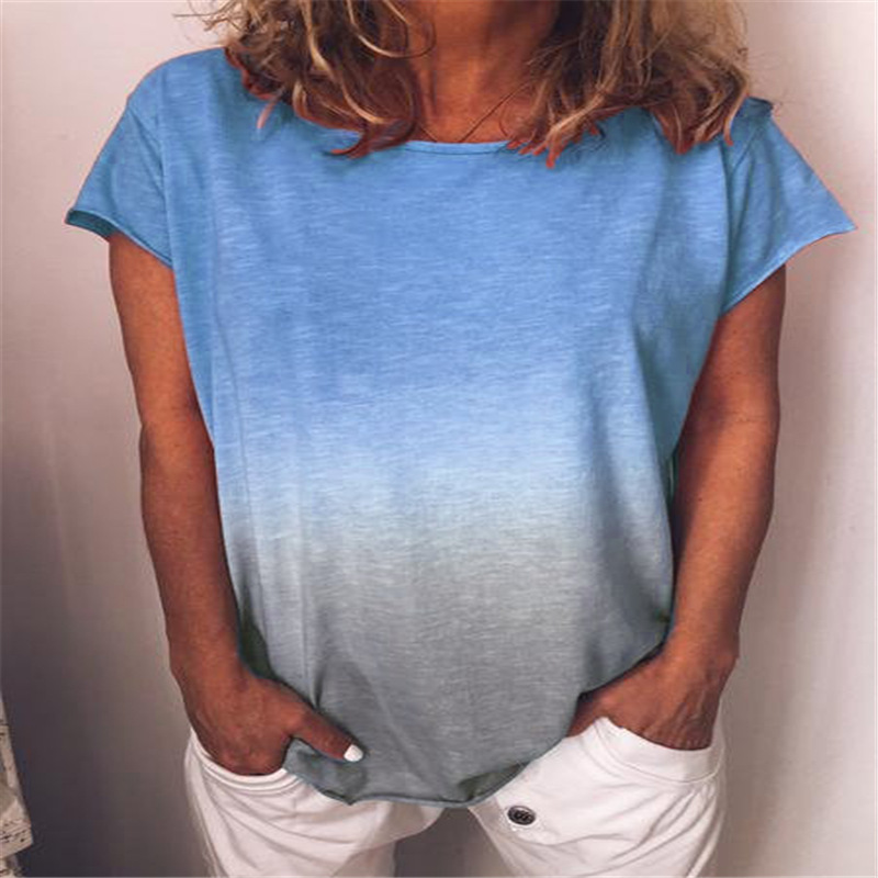 Rainbow Gradient Print Crewneck Short Sleeve Loose T-Shirt