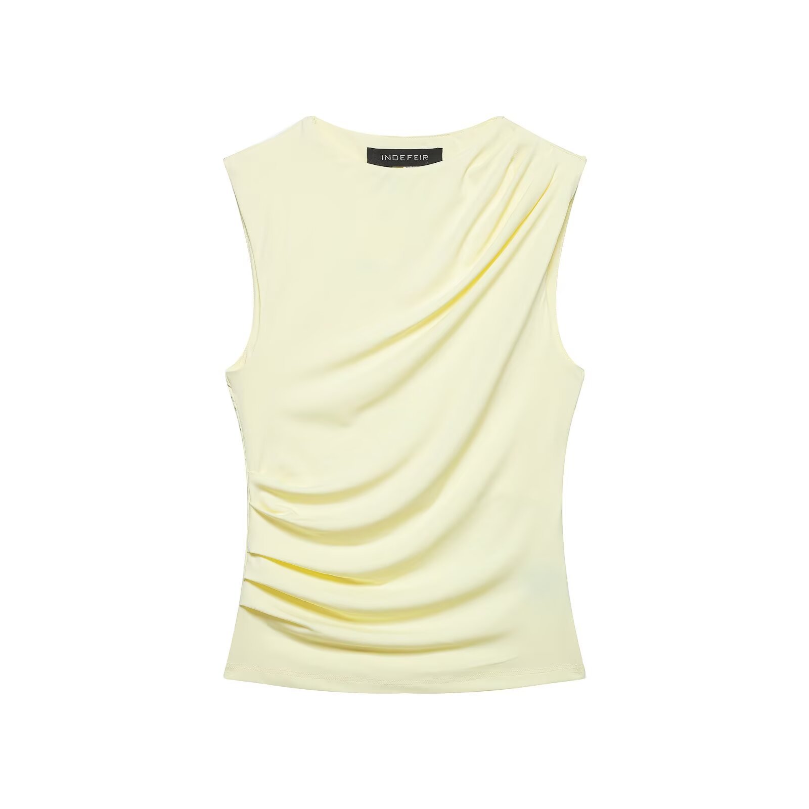 Women's Round Neck Sleeveless Draped Tank Top