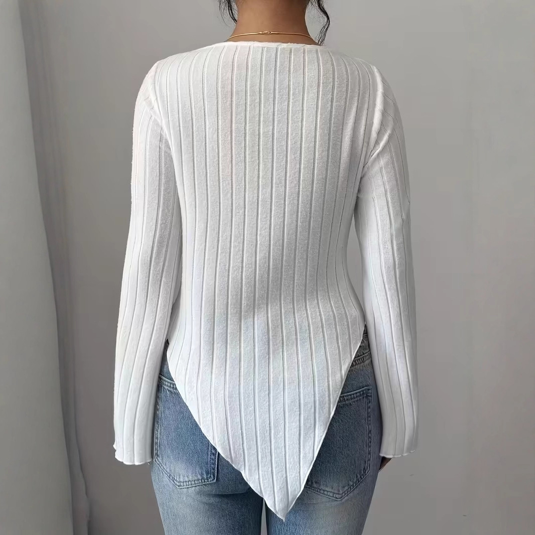 Women's V-Neck Long Sleeve Solid Color T-Shirt
