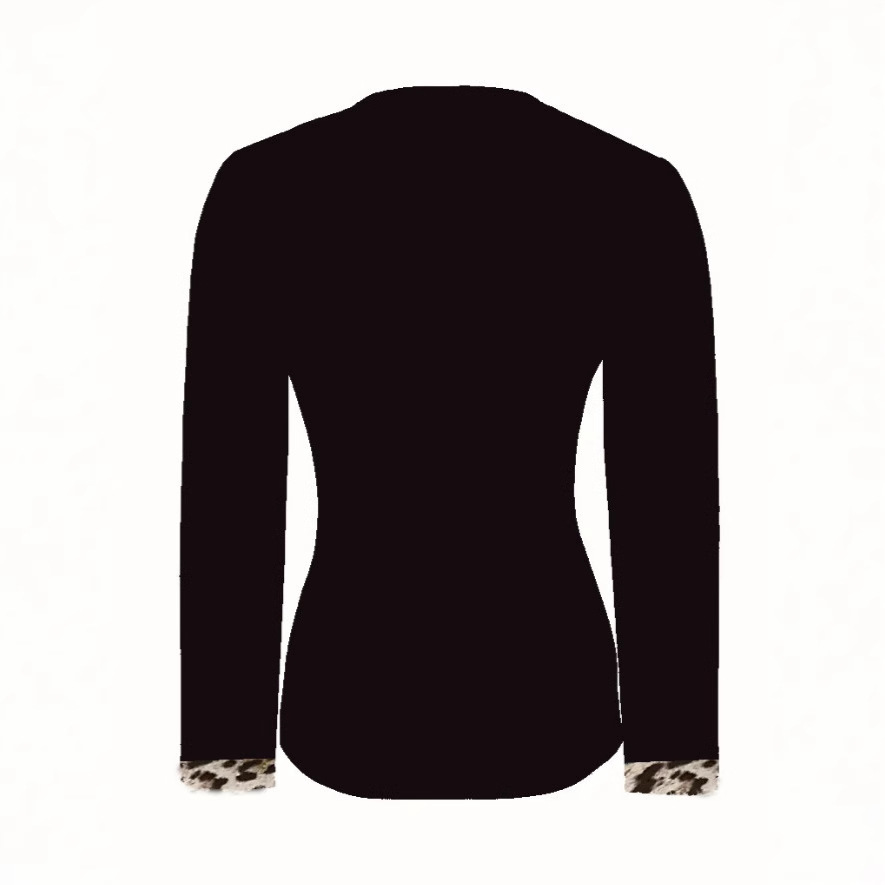 Leopard Print Mesh Panel Long Sleeve Round Neck Slim Fit Women's Top
