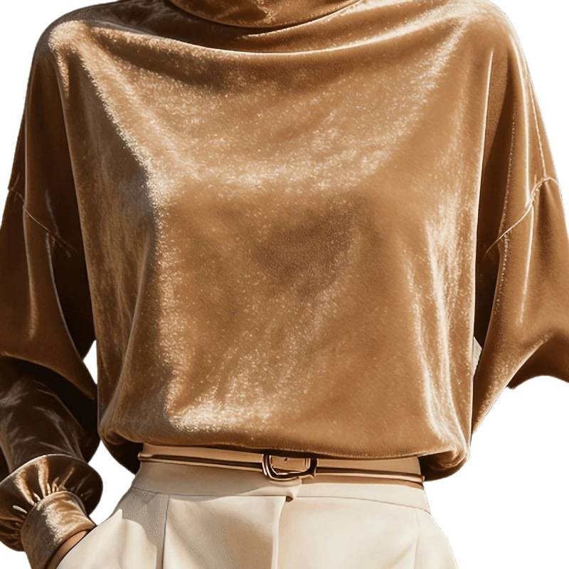 Velvet Mock Neck Long Sleeve Loose Fit Top