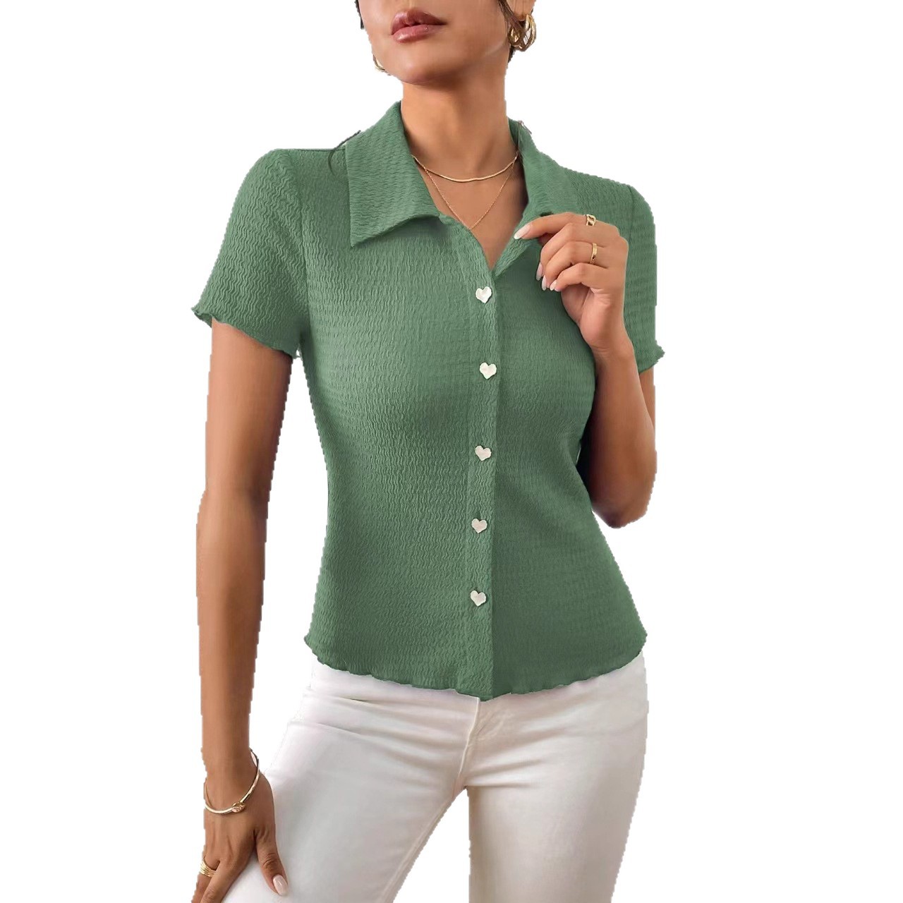 Women's Solid Color Slim Fit Polo Shirt Short Sleeve T-Shirt