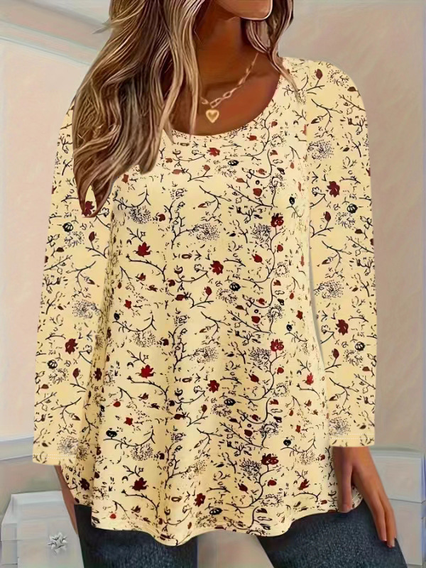 Women's Floral Print Long Sleeve Crew Neck T-Shirt
