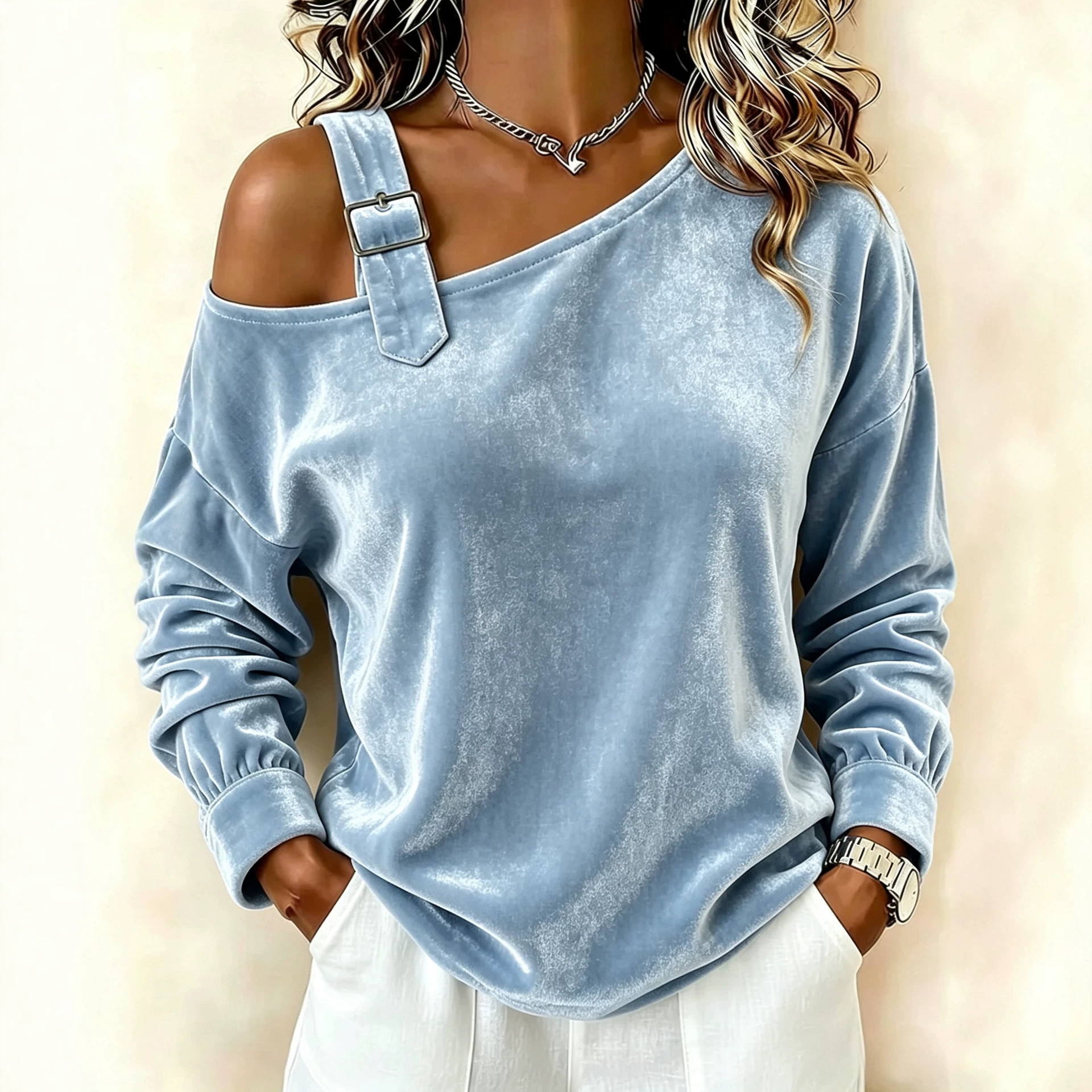 Off-Shoulder Loose Knit Long-Sleeve Top