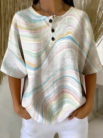 Summer Plaid Floral Print Short Sleeve Button-Up Top