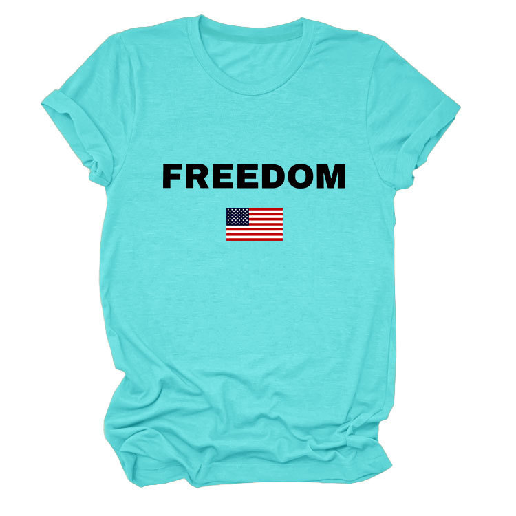 FREEDOM Letter American Flag Print Women's Short Sleeve Top