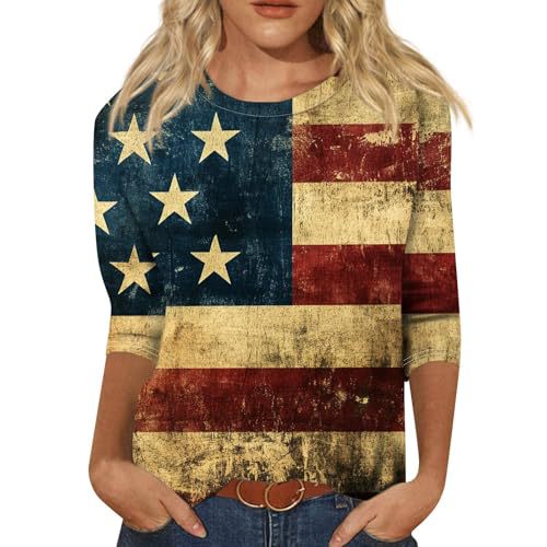 Summer American Flag Print Crewneck Short Sleeve Top