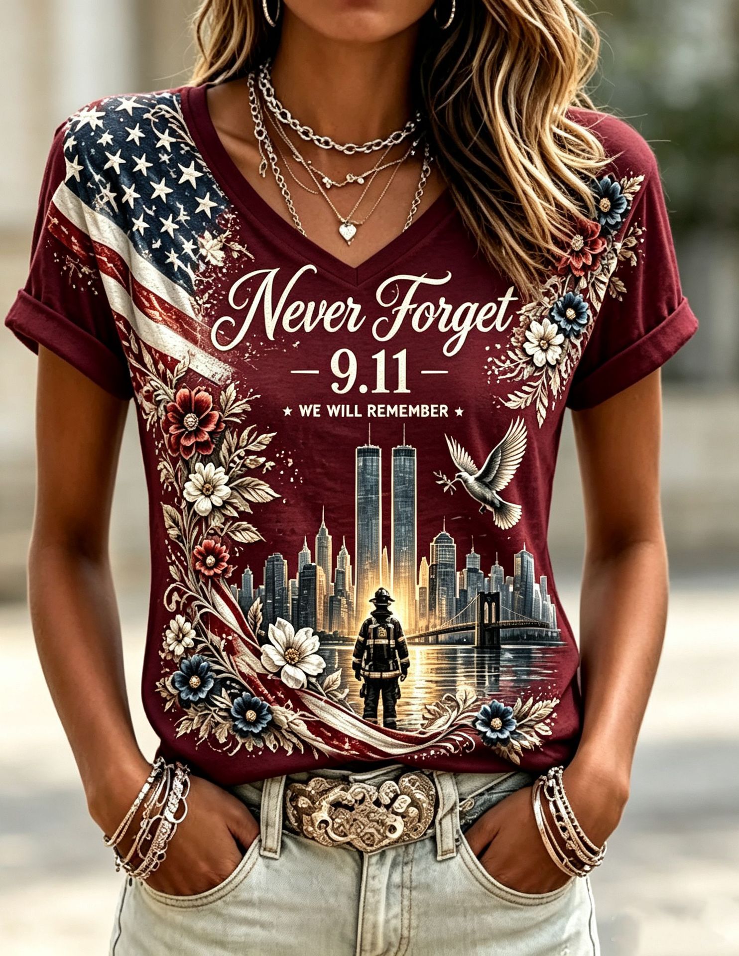 Women's Floral Print V-Neck Short Sleeve T-Shirt