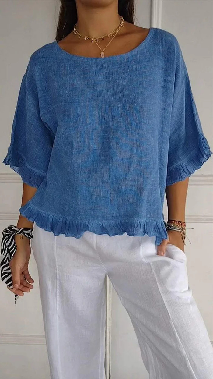 Women's Solid Ruffle Short Sleeve T-Shirt