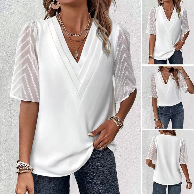 Women's V-Neck Short Sleeve Top Elegant Commuter Style