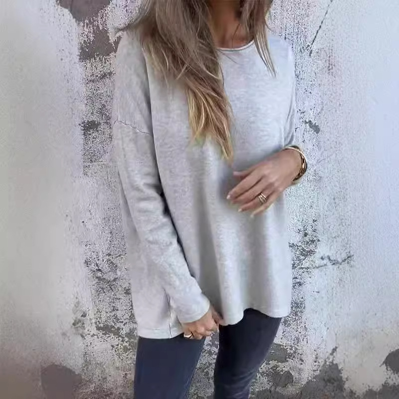 Women's Crewneck Solid Color Long Sleeve Top