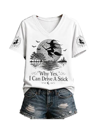 Halloween Evil Witch Print V-Neck Short Sleeve Women's T-Shirt