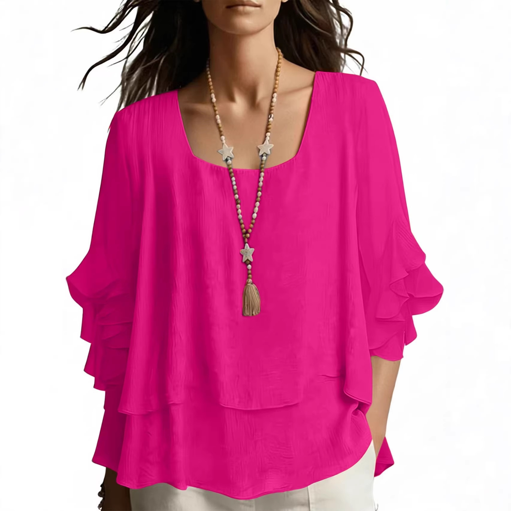 Women's Round Neck Flared Sleeve Loose Casual Top
