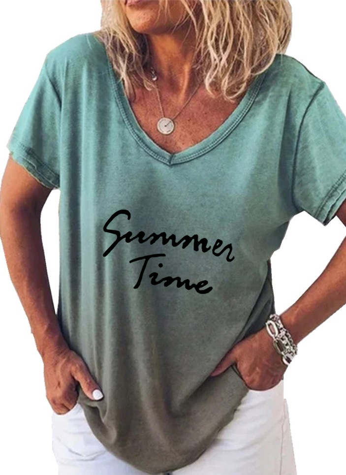 Gradient Print V-Neck Short Sleeve T-Shirt