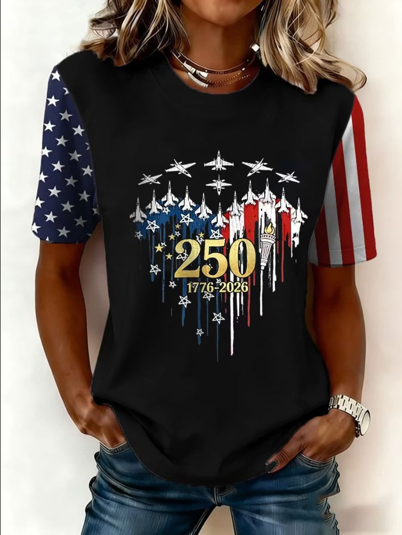 Eagle American Flag Cross Print Crewneck Short Sleeve T-Shirt