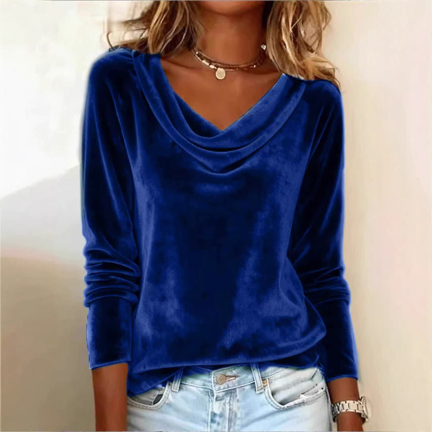Women's Long Sleeve V-Neck Layered Top Solid Color Slim Fit