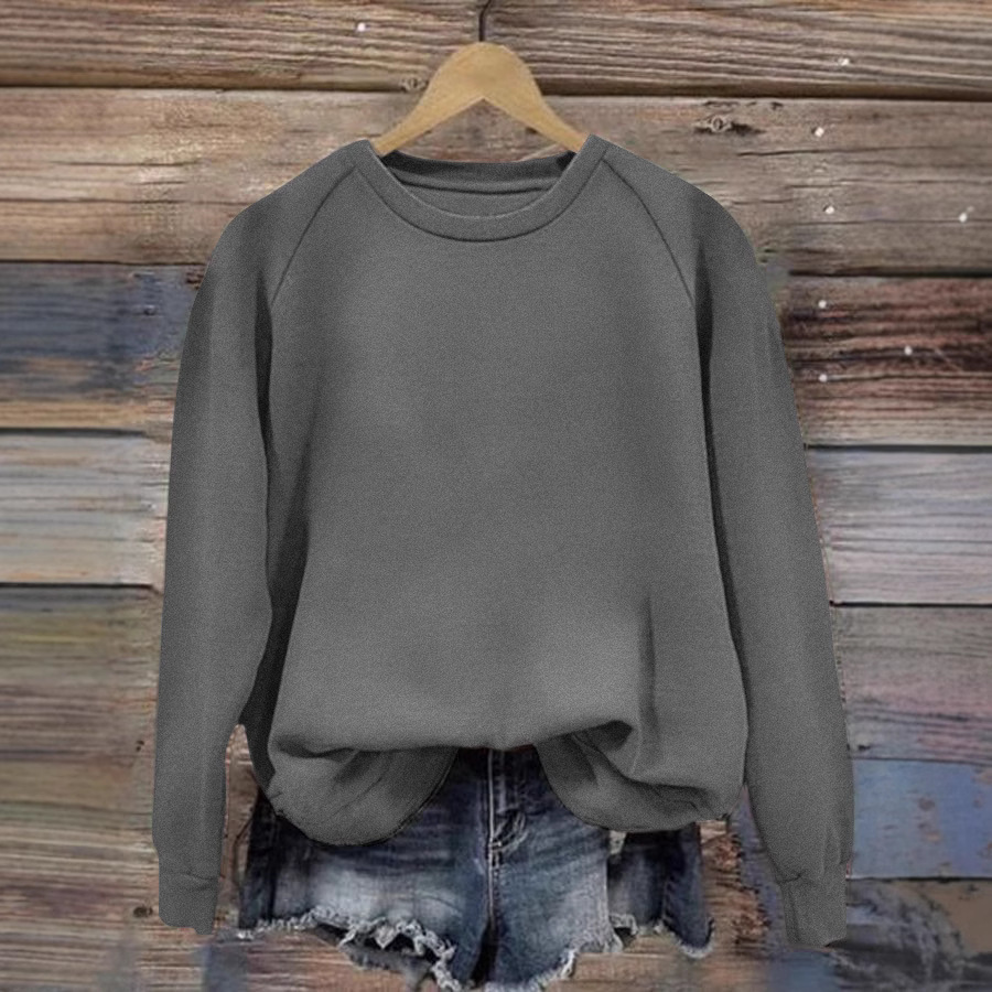 Women's Solid Crewneck Long Sleeve Loose Fit T-Shirt Top