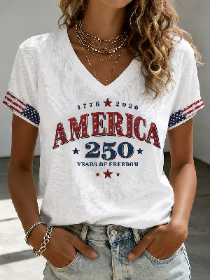 Women's Summer American Flag 3D Print Short Sleeve T-Shirt