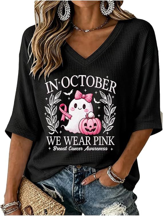 Halloween Ghost Print V-Neck Half-Sleeve Women's T-Shirt