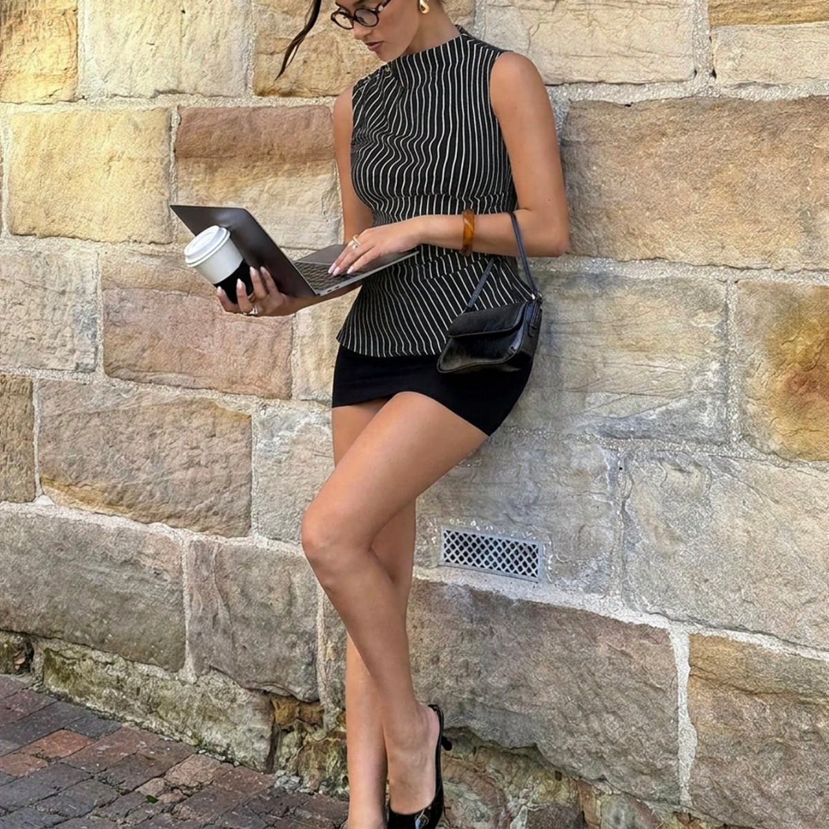 French Striped Halter Sleeveless Top