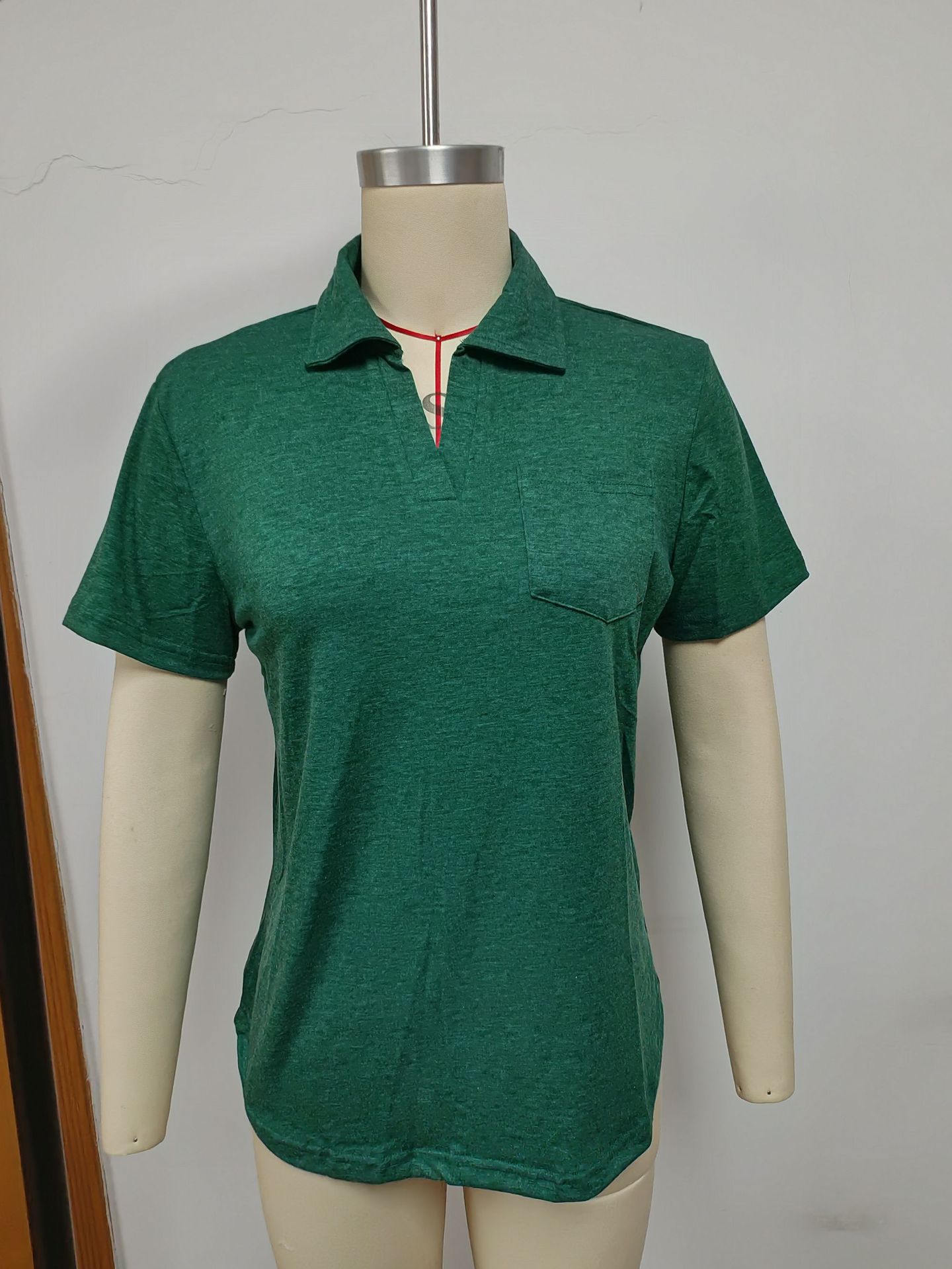 Women's Long Sleeve Solid Color Collared Loose Pocket T-Shirt